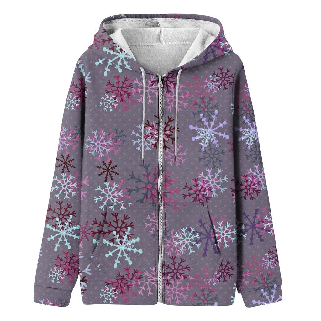 Damska moda swobodna świąteczna bluza z nadrukiem jesień i zima długi rękaw z kieszenią kardigan kurtka kurtka z kapturem płaszcz