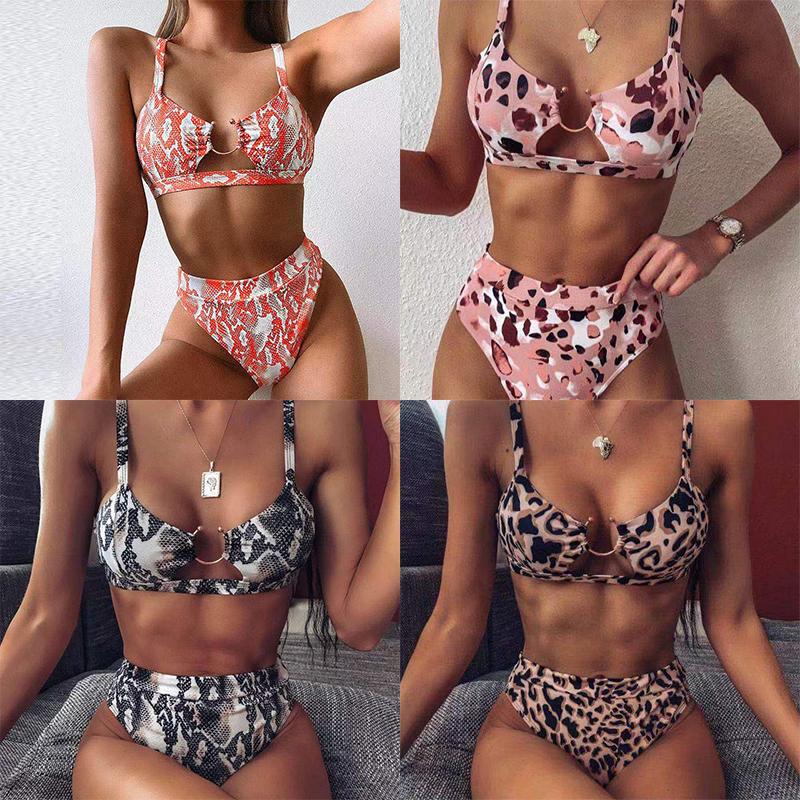 

Леопардовый бикини из змеиной кожи с высокой талией, женский купальник, женский купальник