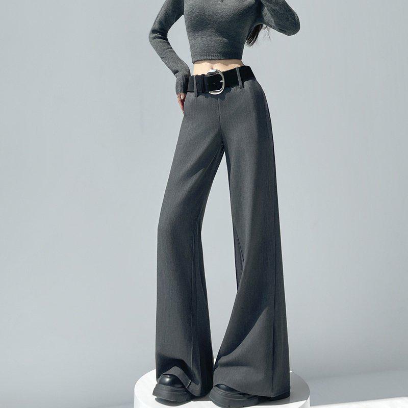 2026 Spring/Summer Women's High-Waisted Woolen Flare Pants - Floor-Length, Plus Velvet, Casual Wide-Leg