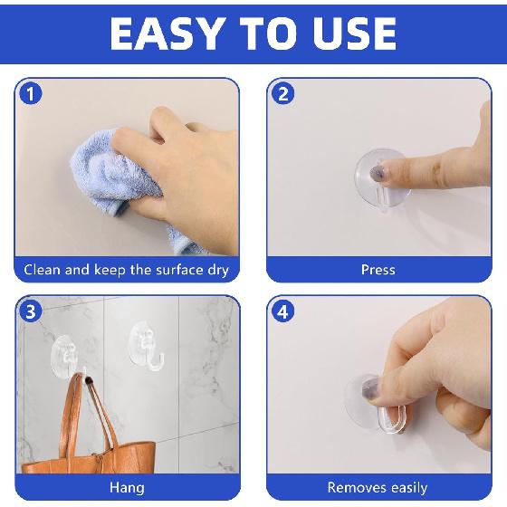 20Pack Suction Cup Hooks 1.2Inch Clear PVC Suction Cups Hooks, Removable and Reble Utility Hooks for Glass Windows, Mirrors, Doors, Tiles, Shower,