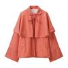 Autumn new, European and American style plaid lapel lace-up cloak splicing loose coat