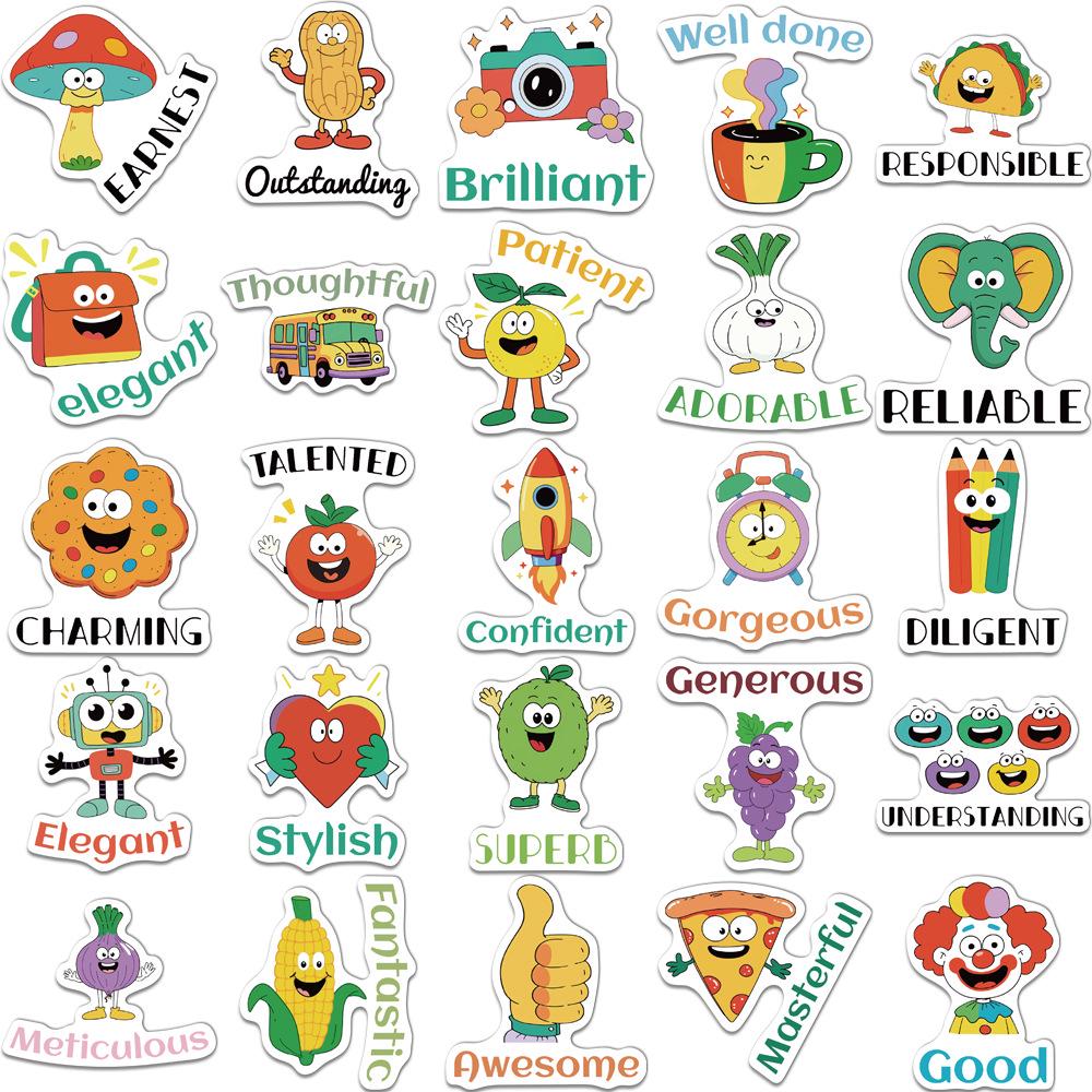 50-Piece Creative Cartoon Praise Stickers for DIY Phone Case, Notebook, and Water Bottle Decoration