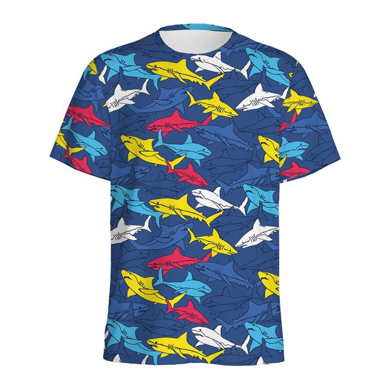 Cute Cartoon Shark 3D Printed T Shirt For Men Women Sea Animals Pattern T-Shirt Loose Short Sleeves Round Neck Tee Shirts Tops