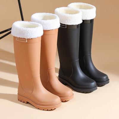 Women's Knee-High Waterproof Rain Boots - Trendy, Warm, Plus Velvet Lining for Work and Outdoor Wear
