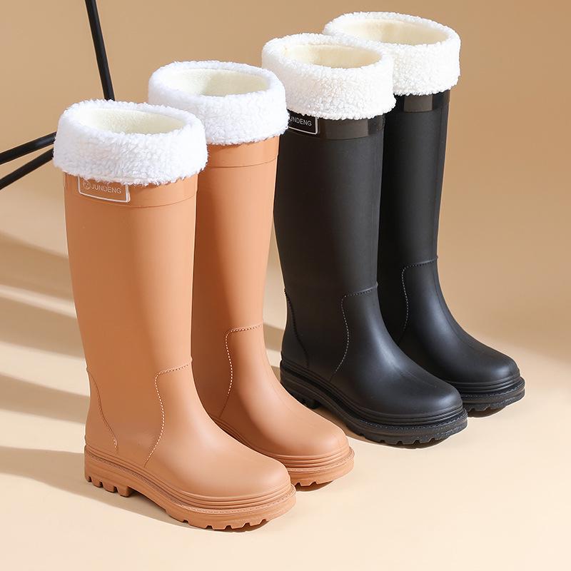 Women's Thickened High-Top Waterproof Rain Boots with Non-Slip Velvet Lining