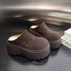 Fashion AJGS Vintage Platform Heel Women Warm Cotton Mules Slippers Fashion Cover Toe Slip on Shoes Ladies Comfort Outdoor Lazy Slides