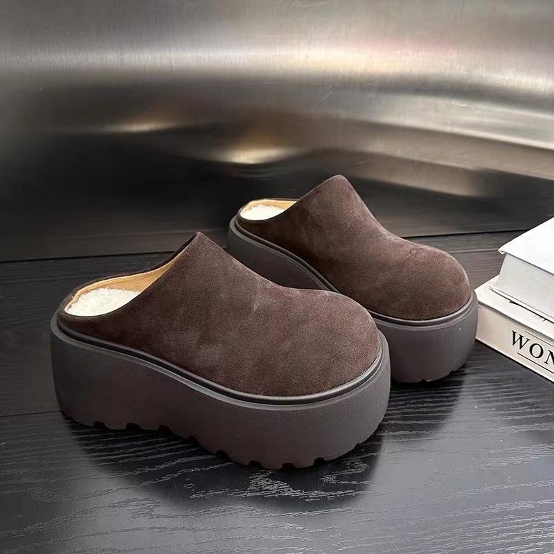 Fashion AJGS Vintage Platform Heel Women Warm Cotton Mules Slippers Fashion Cover Toe Slip on Shoes Ladies Comfort Outdoor Lazy Slides