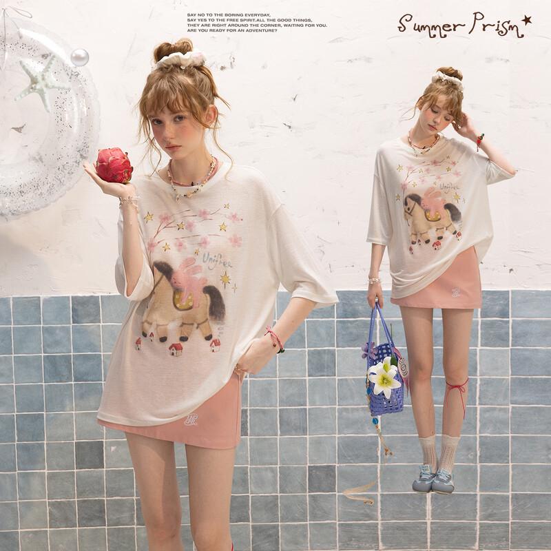 UNIFREE Sweet Pony Print Casual T-Shirt