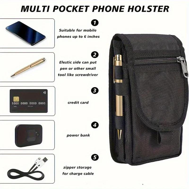 Borsa per cellulare multifunzionale da 6,3 pollici in tessuto Oxford con tasca e cintura porta cellulare Custodia Borsa da esterno da uomo per iPhone 16 15