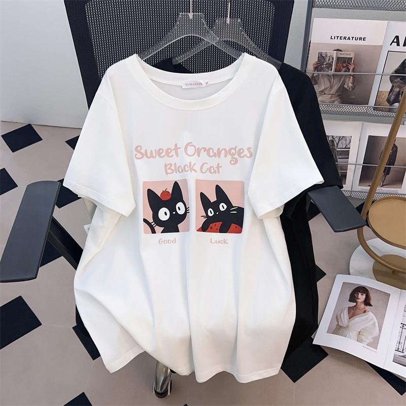 

Plus Size Loose Fit Mid-Length Short Sleeve T-Shirt for Women (200/300/350 jin) 7XL чорний