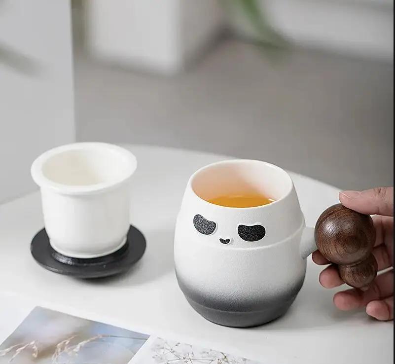 

Creative Panda Tea Set Ceramic Filter Mug Three Piece Set with Lid Tea Separation Modern Home Office Tea Cup Set Friend Gift