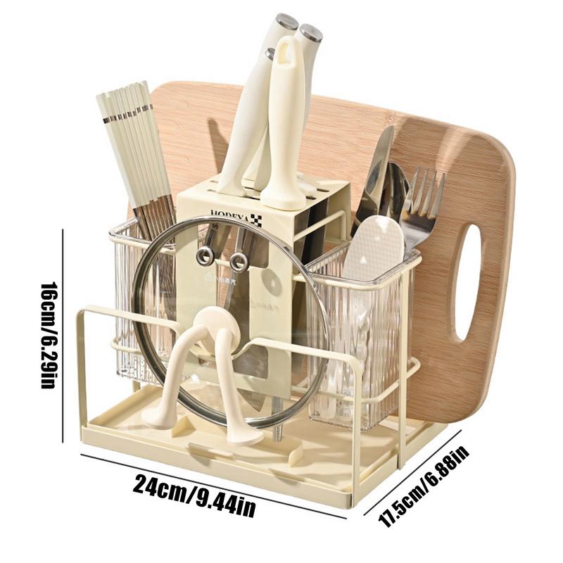 Utensil Organizer Stand Kitchen Silverware Cutter Stand Storage Kitchen Flatware Holder With Drip Tray For Spoon Fork Pot Lid