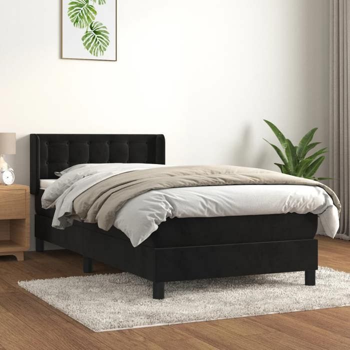 3131179 vidaXL Lit à sommier tapissier avec matelas Noir 90x200 cm Velours