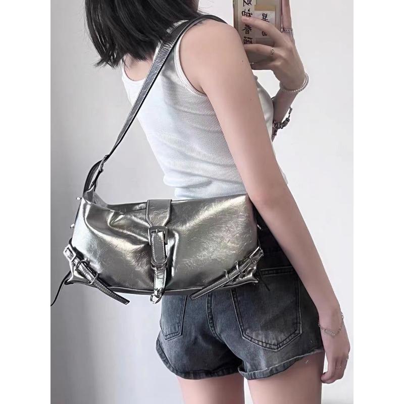 All-match Work Underarm Bag Silver Matte Mirror Dopamine Paired with Shoulder Bag
