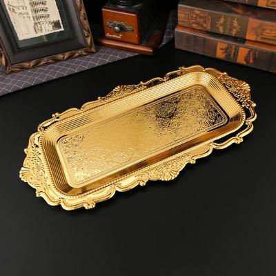 New European Lace Square Tray Gold Plated Tray Afternoon Tea Fruit Snack Cake Tray Steak Tray