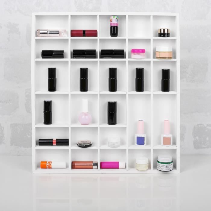 Vitrine Plateau Étagère en Bois Blanche - CREATIVE DECO - 28 Compartiments - Rangement des Bijoux et Perles