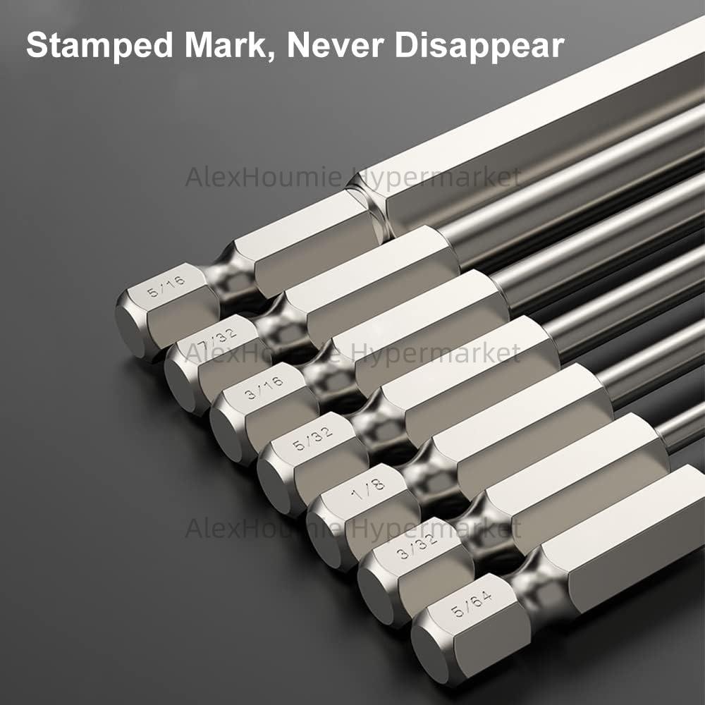 7PCS Ball End Hex Screwdriver Bit Set Hex Head Allen Wrench Drill Bit Set Magnetic 1/4 Inch Hexagonal Shank 100mm Long