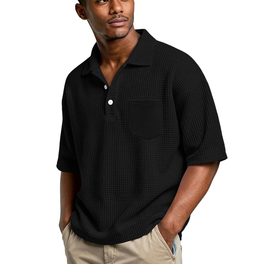 Men's basic stand,up button collar short,sleeved shirts