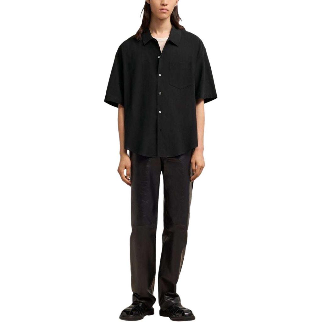 AMIPARIS Curved Edge Single-Breasted Short Sleeve Shirt Women Shirts Black E24HSH219CO0062-001