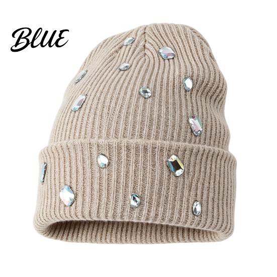 Stylish Cold Weather Headgear Bling Rhinestone Knitted Hat Street Punk Knit Winter Personalized Trendy Hat Warm Skull Cap for Women Autumn