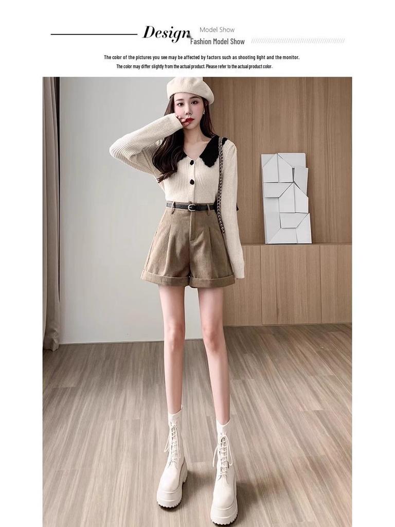 Maillard Women's Corduroy High-Waisted A-Line Shorts - 2024 New Autumn/Winter Collection
