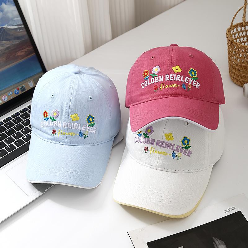 New Flower Embroidered Spring and Summer Baseball Cap Female Sweet and Versatile Big Head Circumference Showing Face Small Hat Trend