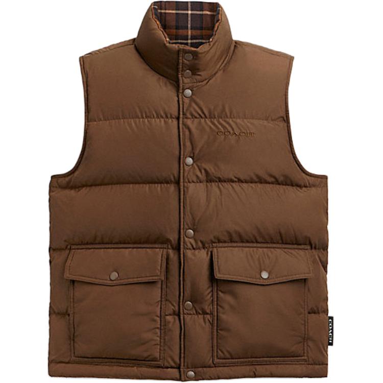 Coach FW24 Logo Embroidered Single-Breasted High Neck Reversible Sleeveless Down Jacket Men Outerwear Brown CT729-X8N