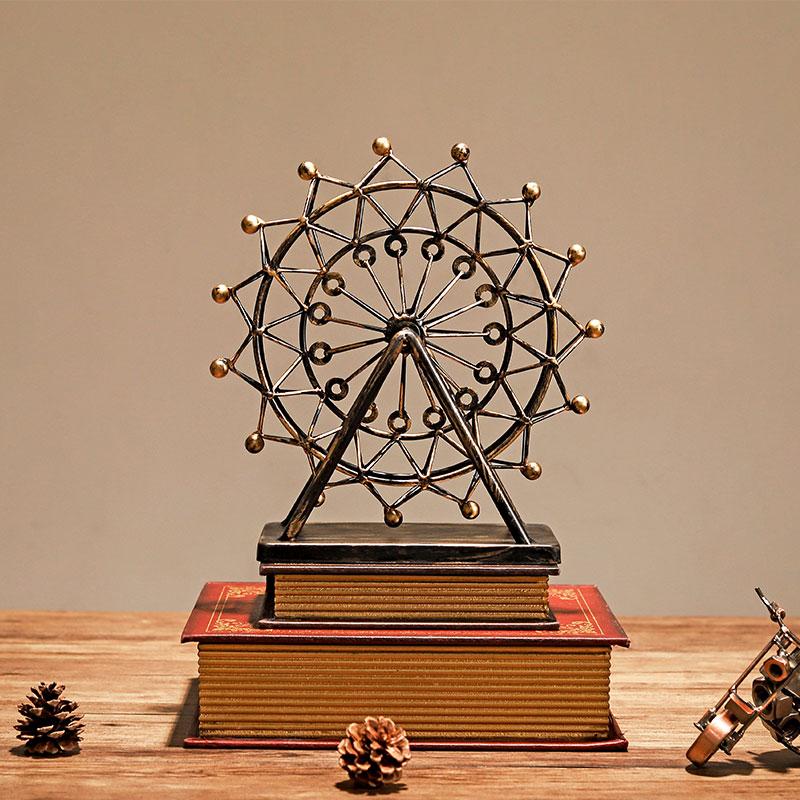 Handmade Reminiscent Iron Art Ferris Wheel Model Metal Craft Accessories Embellishment Furnishing for Home Decor and Gift