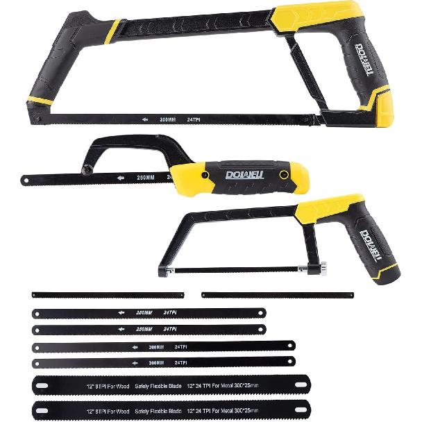 Набор рам для ножовки DOWELL, усиленная ручная пила 12 дюймов 10 дюймов 6 дюймов, мини-ножовка, ручная пила, 8 дополнительных лезвий, многофункциональная для металла, дерева, ПВХ труб