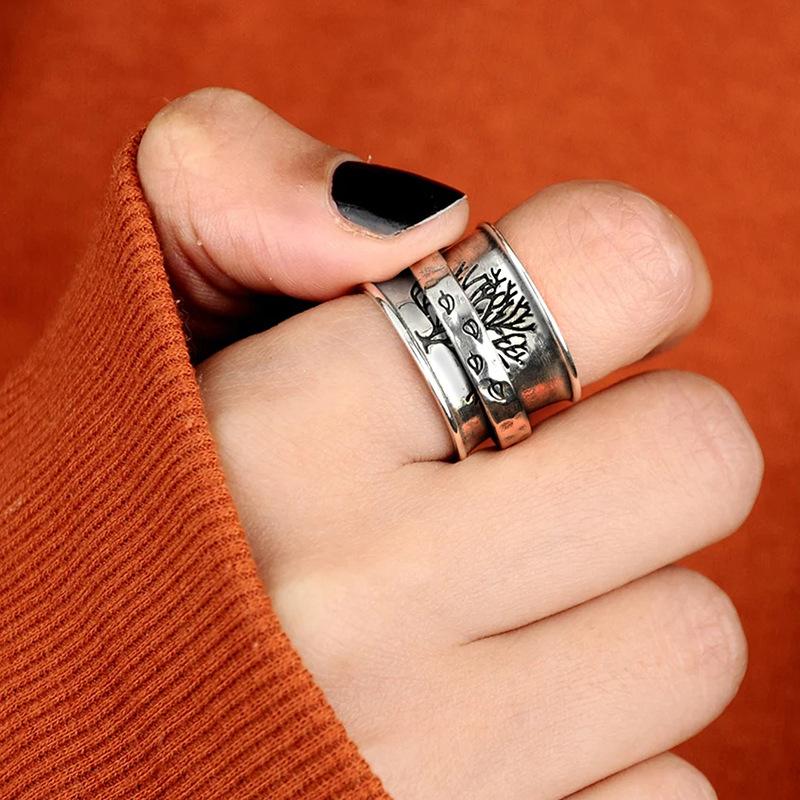 Creative Old Style Wide Face Ring, Personality Trend Life Tree Ring, Natural Style Hip Hop Men's Jewelry