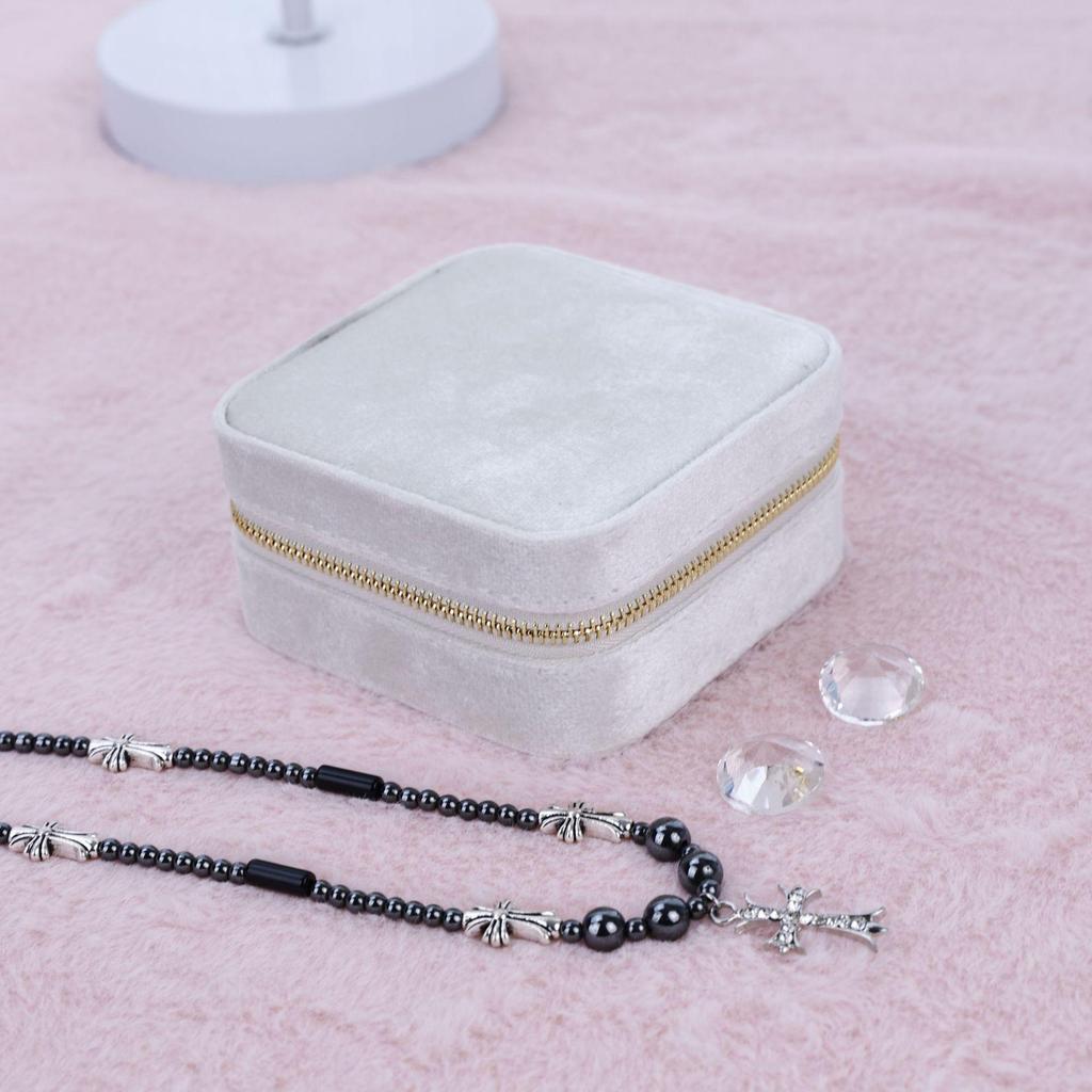Elegant Flocking Cloth Jewelry Box - Portable Storage for Rings, Necklaces, Earrings with Zipper