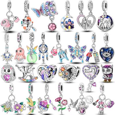 Fit Original Bangle Bracelet Newest Charms Bead Copper Butterfly Heart Shape Dangle Safety Chain Jewelry Diy Gift