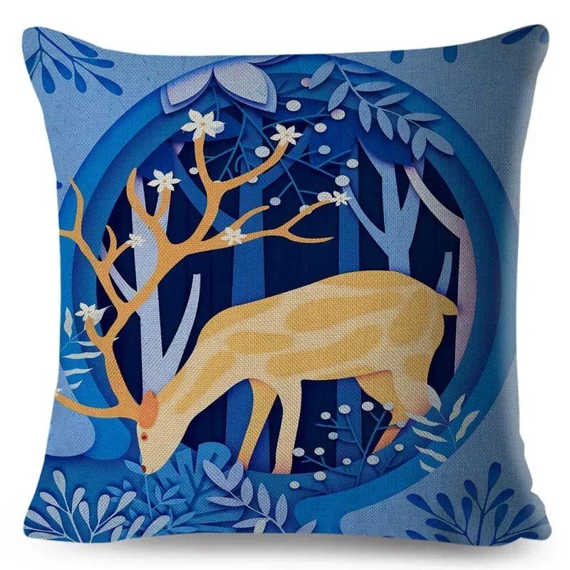 Beautiful Cartoon Deer Pillowcase Square Animal Linen Cushion Car Bedroom Sofa Seat Decorative Pillowcase 45*45Cm