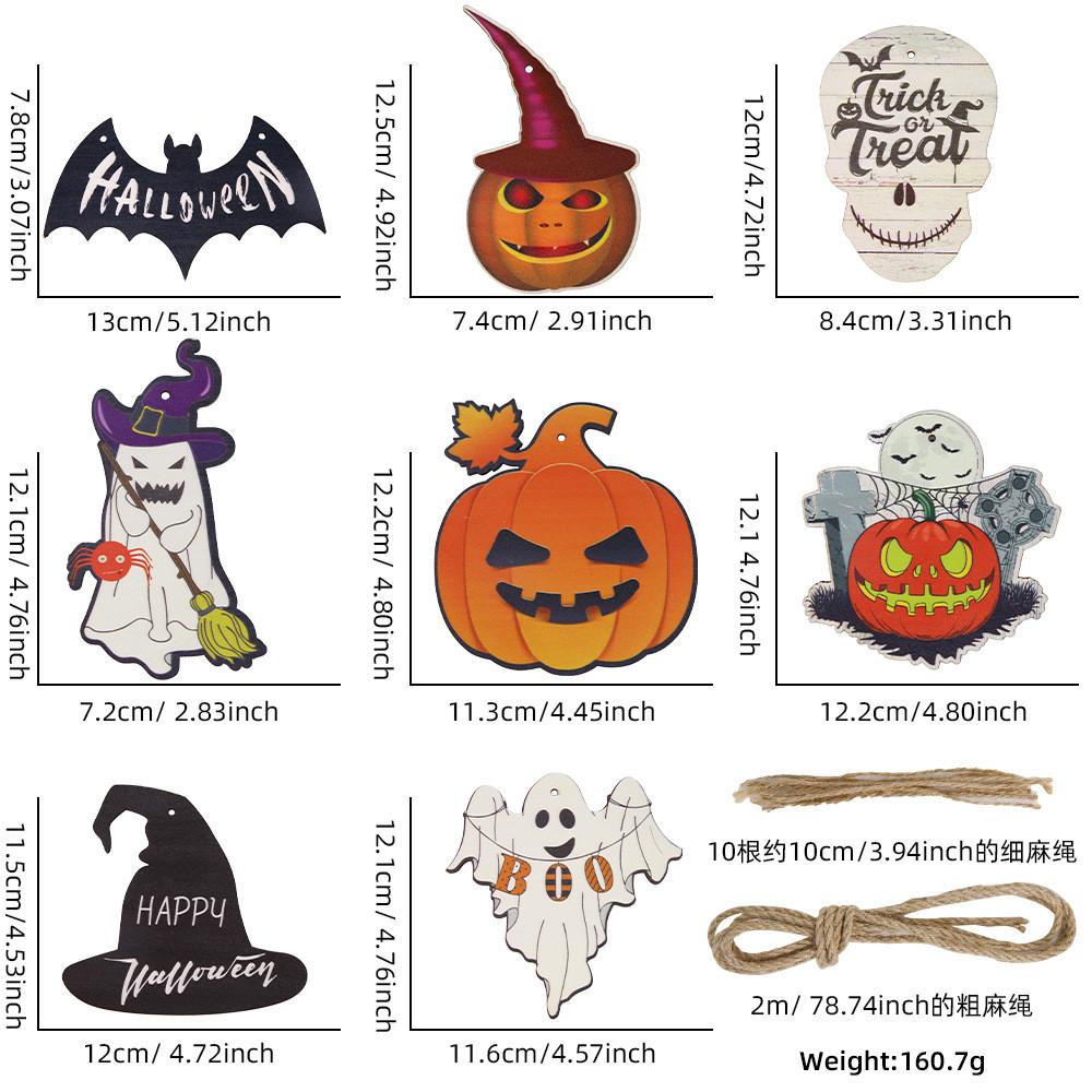 Themed Delightful Halloween Wooden Hanging Flag Decor With Ghosts Pumpkins And