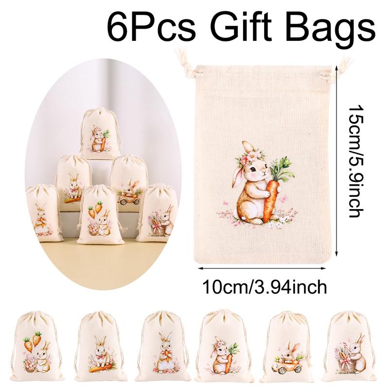 6Pcs Easter Linen Gift Bag Bunny Candy Cookie Packing Bag Spring Easter Party Favor Supplies Kids Candy Gifts Easter Decor 2026
