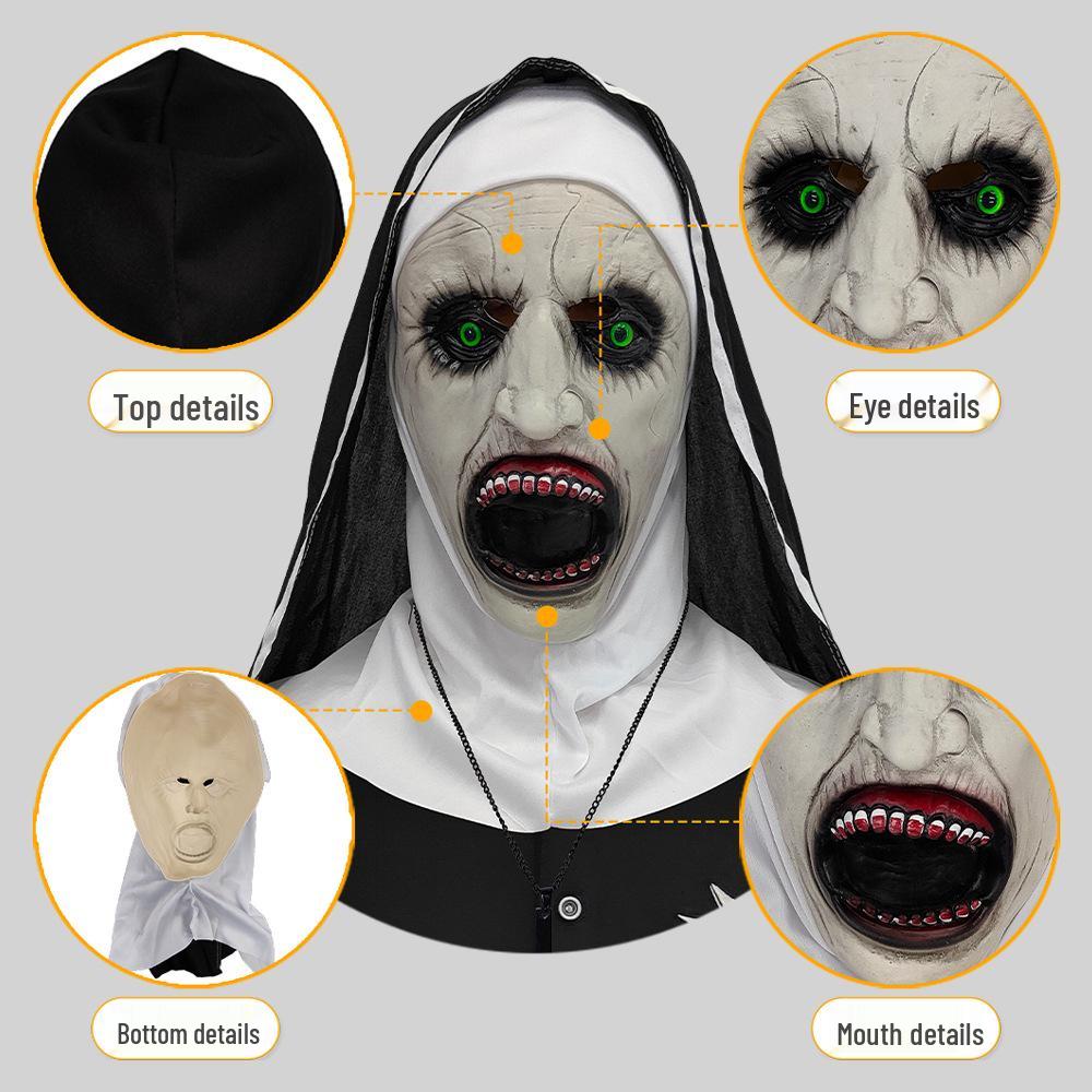 Maska Masquerade - Hełm Zakonnicy z Otwartymi Ustami - Straszna Twarz Ducha na Imprezę Halloweenową