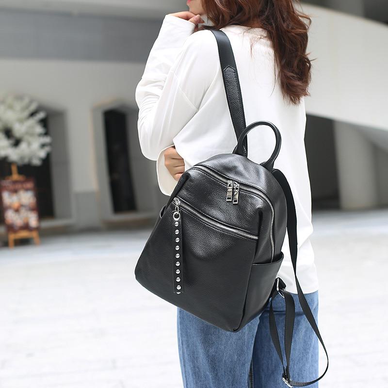 black leather backpack silver hardware