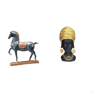 Elegant Horse And African Woman Resin Figurine Sculpture for Desk Living Room Bookcase Entrance