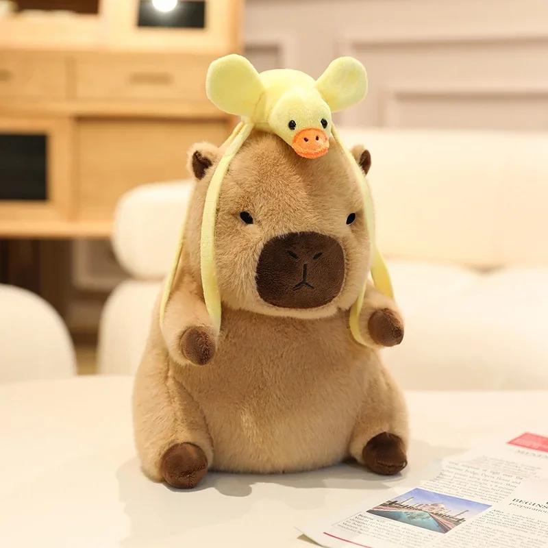 Flower Hat Capybara Soft Guinea Pig Carrying Backpack Doll Stuffed Comfort Pillow Kawaii Room Decor Birthday Gifts