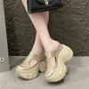 Fashion 10CM High Heels Slippers Round Toe Platform Flats Fabric Women Wedge Sandals Platform Wedge Flats Shoes Slip on Summer Sneakers