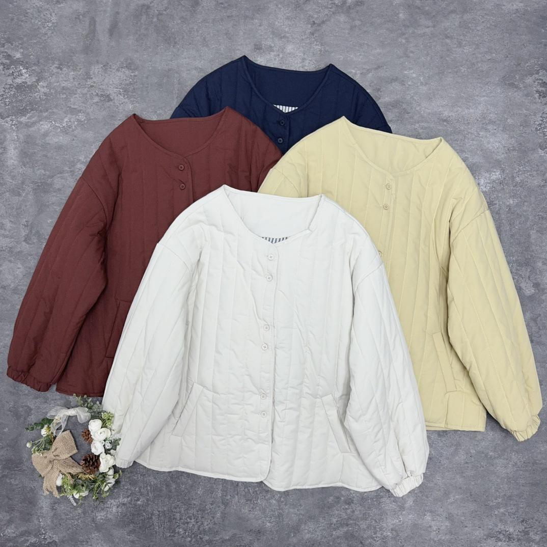 

Johnature Японская стеганая одежда с круглым вырезом Осень-зима Свободная однобортная тонкая куртка с круглым вырезом для женщин One Size бежевый