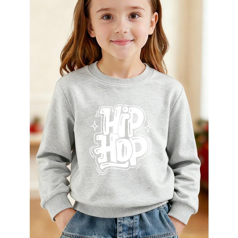 Cotton Kids Sweatshirt Winter Warm Hip Hop Graphic Sweatshirt - Casual Round Neck Sweatshirt for Outdoor Streetwear, Comfortable Fall/Winter Clothing