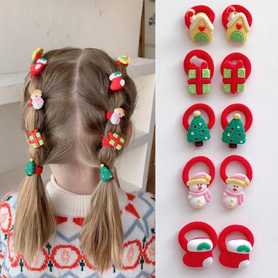 10Pcs Girls Hair Pins Snowman Snowflake Santa Claus Christmas Themed Hair Rings Ponytails Buns Braids Christmas Holiday Hair Accessories
