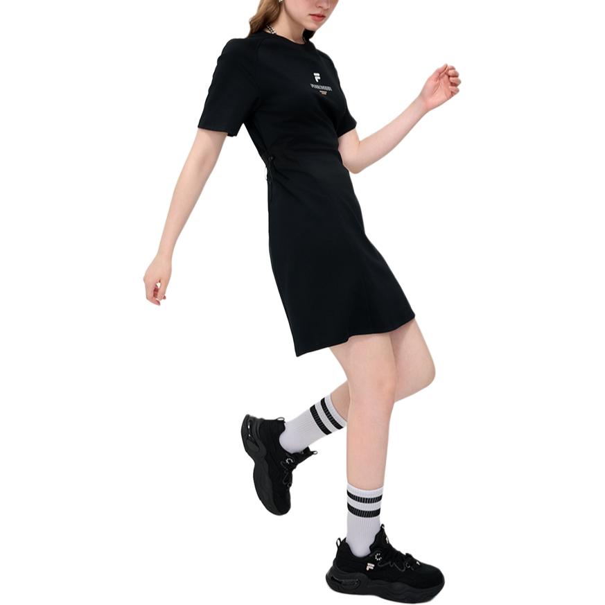 FILA Letter Print Versatile Comfortable Round Neck Short Sleeve Dress Women dresses Black T11W435303ABK