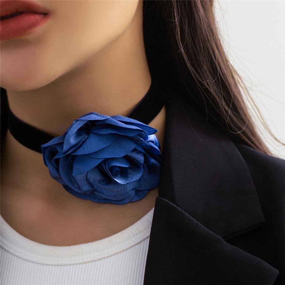 Romantic Gothic Big Rose Flower Clavicle Chain Necklace for Women Ladies Korean Fashion Adjustable Rope Choker Y2K Accessories