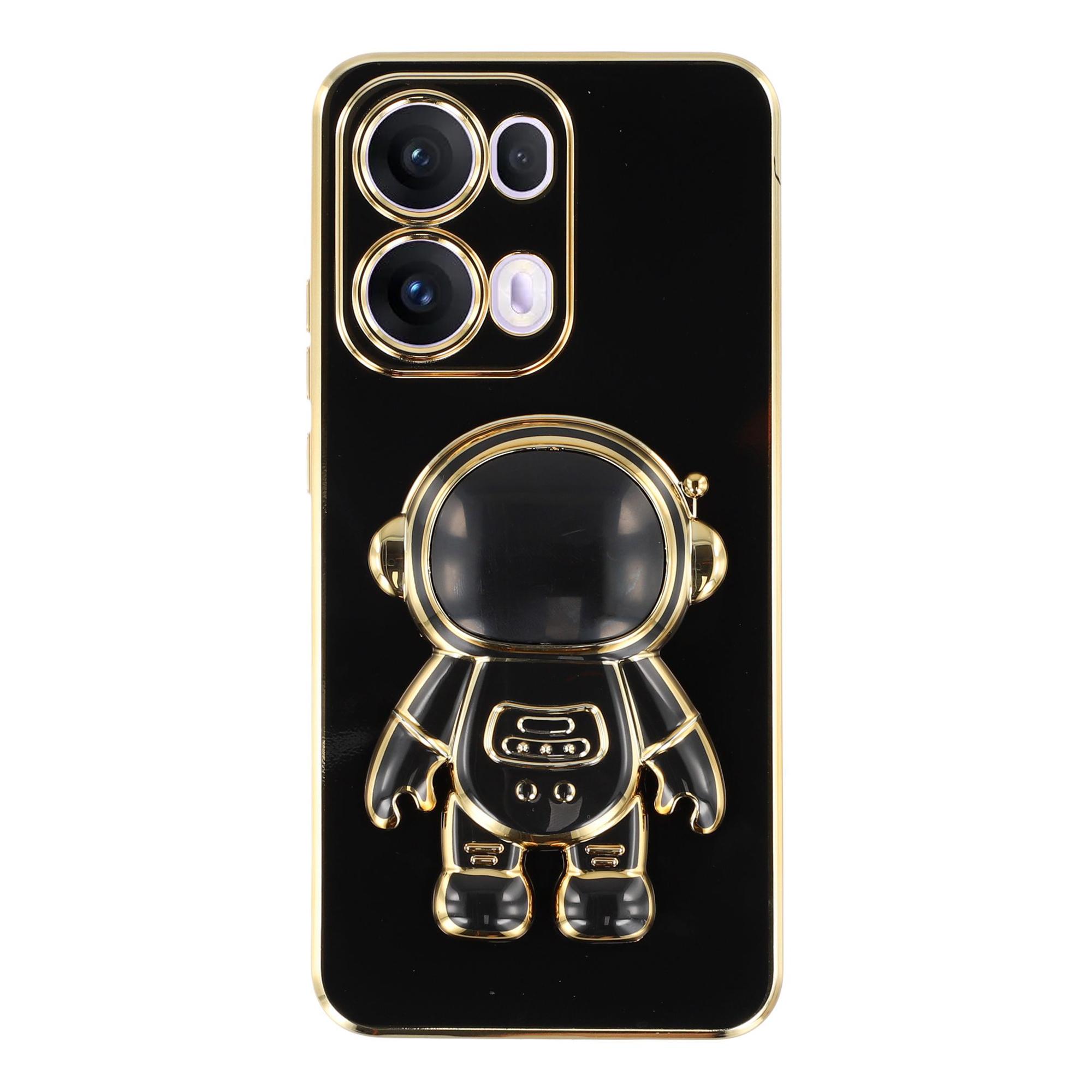 

For Oppo Reno13 Pro 5G Case Electroplating Soft TPU Phone Cover with Astronaut Hidden Kickstand Black