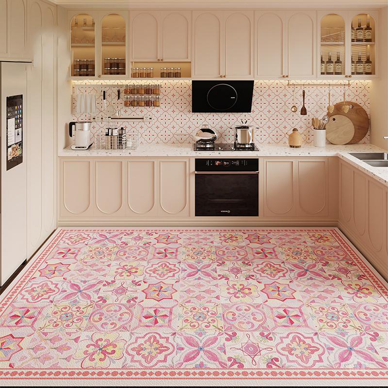 

Кухонный коврик Водонепроницаемый Маслостойкий Нескользящий Коврики Моющийся Кожаный ПВХ Ковер Американский Стиль Цветочная Плитка Большой Размер Коврики для ног 1pc 50x80cm