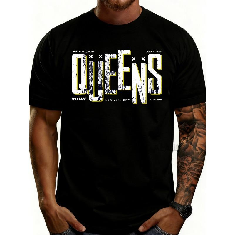 European sizes Urban Street Style Men's T-Shirt Queens New York City Print Summer Casual Wear for Him
