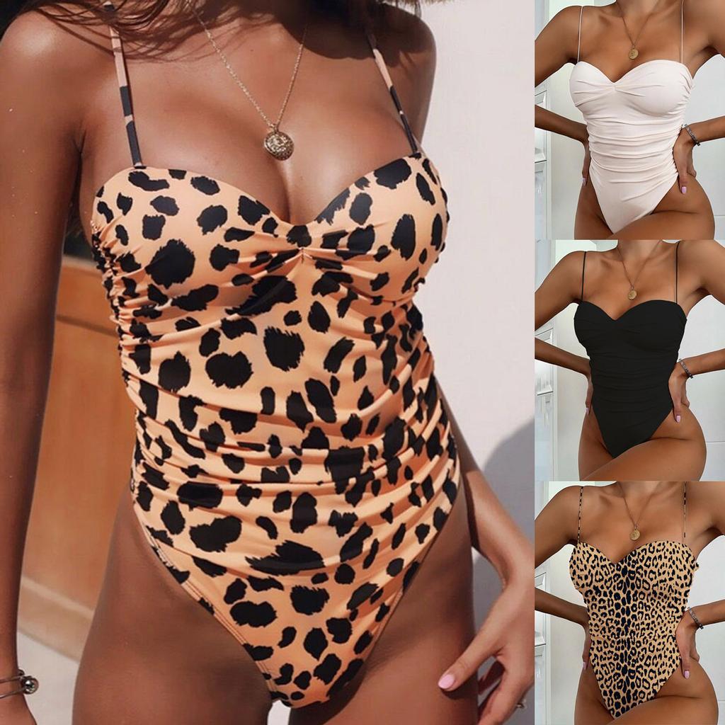 Fashionista Lady Sexy Containing Chest Pad Solid Siamese Set Piece Swimsuit