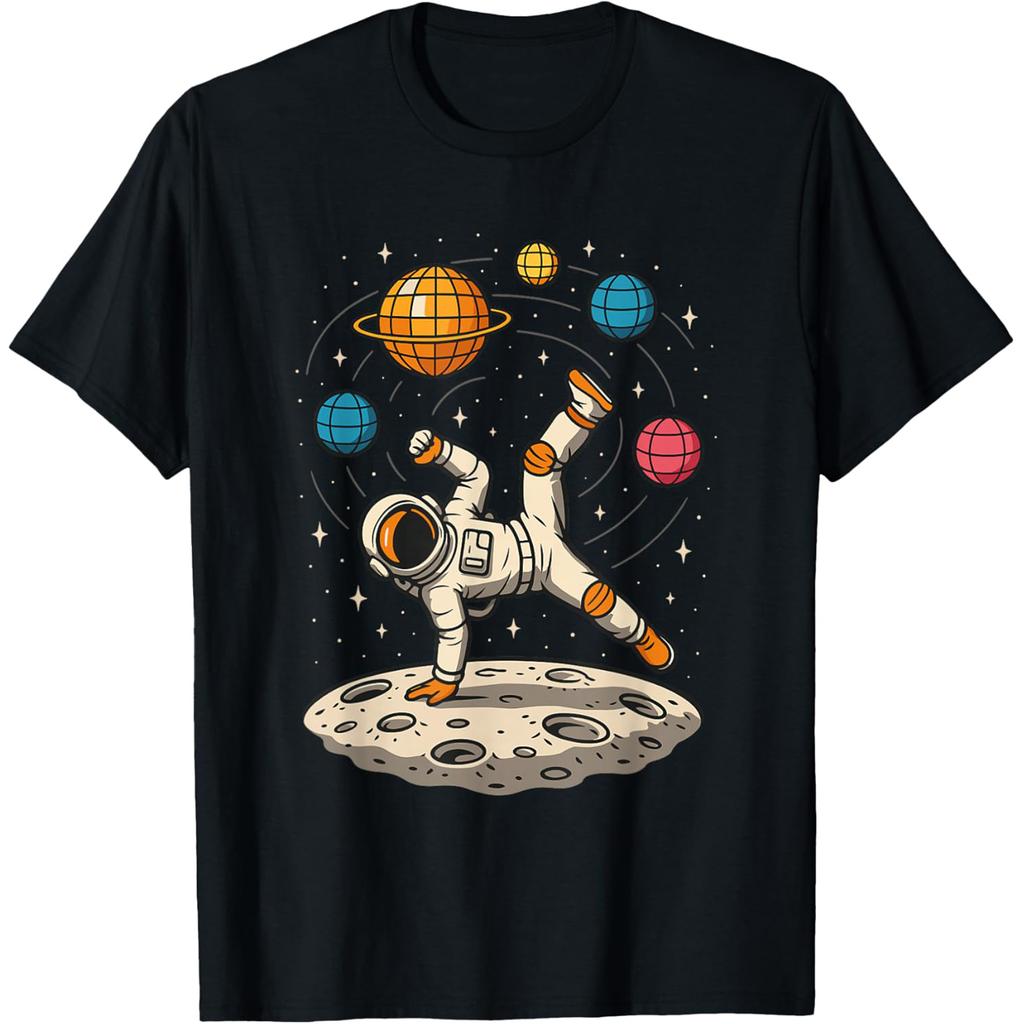 Funny Astronaut Breakdance Space Humor Planet Disco Joke T Shirts Men Streetwear Tee Shirt Short Sleeve Unisex Loose Clothing
